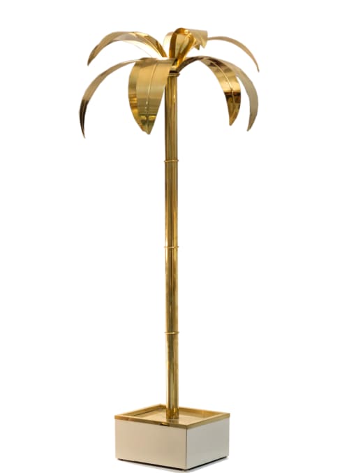 Handmade Hollywood Regency Brass Palm Tree Sculpture | Sculptures by Jover + Valls. Item made of wood with brass works with art deco style