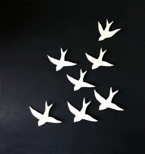 Large Set Of 7 Swallows Porcelain Birds | Wall Sculpture in Wall Hangings by Elizabeth Prince Ceramics. Item made of ceramic compatible with minimalism and japandi style