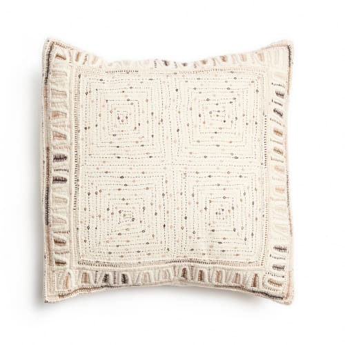 Maze Brown Hand Embroidered Pillow | Pillows by Studio Variously. Item made of cotton