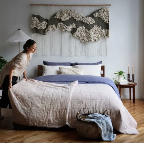 Contemporary Fiber Wall Sculpture Tapestry "In Between" | Macrame Wall Hanging in Wall Hangings by Rebecca Whitaker Art. Item composed of oak wood & cotton