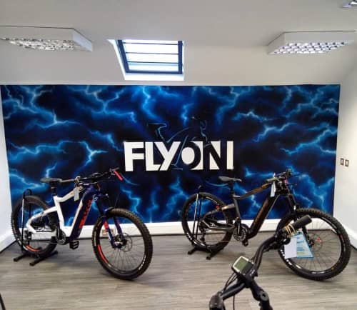 Flyon Display Mural | Murals by Mark One87 | The Morpeth Electric Bicycle Company - Haibike Super Center, Lapierre, Raleigh in Morpeth. Item composed of synthetic