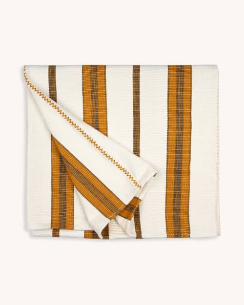 Stripe Pantelhó Handwoven Throw (YELLOW) | Linens & Bedding by Routes Interiors. Item made of cotton works with boho & eclectic & maximalism style