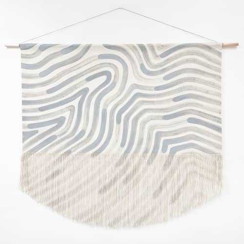 Painted Wavy Stripe Fringe Wall Hanging in Gray | Tapestry in Wall Hangings by Julia Canright. Item composed of canvas & copper compatible with boho and coastal style