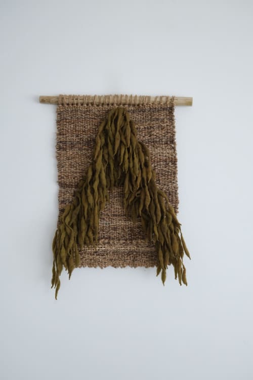 Woven wall hanging in green and brown | Tapestry in Wall Hangings by Rebecca Whitaker Art. Item composed of wool & fiber compatible with boho and minimalism style