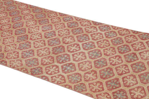 Vintage Turkish Rug, Beige Field with Red Diamond Geometric | Area Rug in Rugs by Rug and Kilim