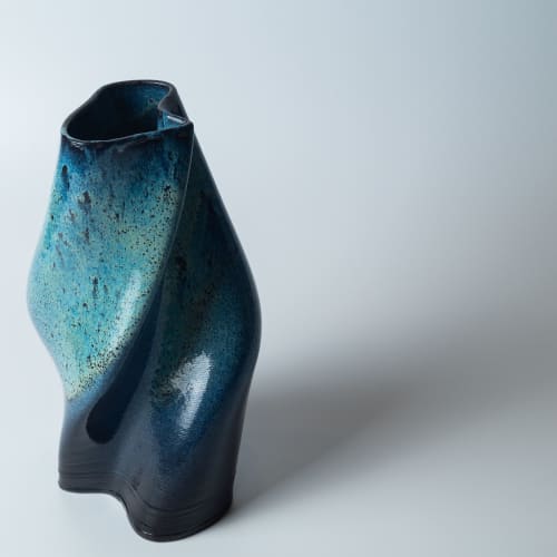 Abstract vase - Glossy gradient blue-black / T-15 | Vases & Vessels by BinaryCeramics. Item made of ceramic works with art deco style