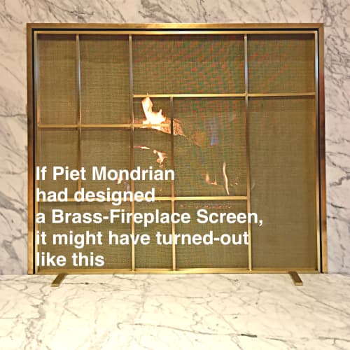 Hand-Forged-Mondrian-(esque) Fireplace Screen | Fireplaces by Kramer Design Studio / Randall Kramer. Item composed of brass