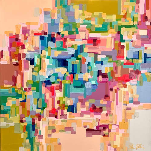 Chunky Blocks | Oil And Acrylic Painting in Paintings by Shiri Phillips Designs. Item composed of canvas and synthetic in mid century modern or contemporary style