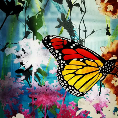 Glass Butterfly Sample | Oil And Acrylic Painting in Paintings by Cara Enteles Studio | GLASMALEREI PETERS STUDIOS in Paderborn. Item composed of glass and synthetic