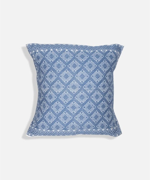 Zuma Handwoven Brocade Cushion Cover (BLUE) | Pillows by Routes Interiors | The Retreat at Elcot Park in Elcot. Item made of cotton compatible with boho and eclectic & maximalism style