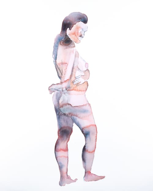 Nude No. 60 : Original Watercolor Painting | Paintings by Elizabeth Becker. Item composed of paper in minimalism or contemporary style
