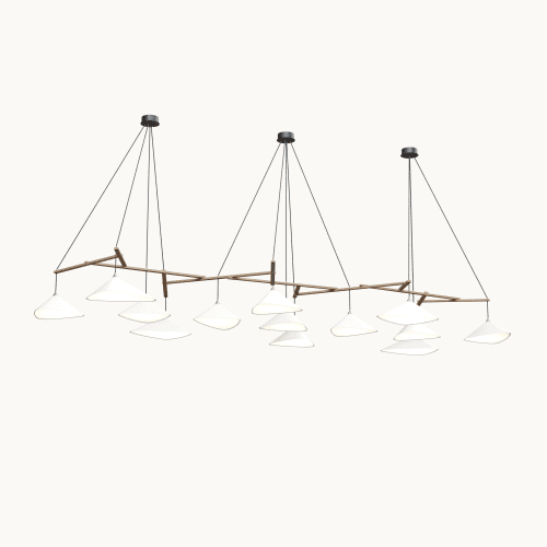 Emily Group of Thirteen Pendant Light – High Gloss Custom | Chandeliers by MOSS Objects. Item composed of oak wood & steel compatible with contemporary and modern style