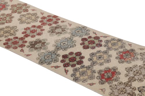 Vintage Turkish Runner Rug in Beige-Cream with Floral | Area Rug in Rugs by Rug and Kilim