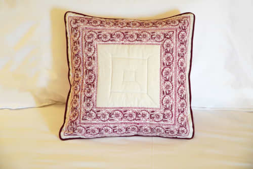 Floral Bordered Cushion Cover with Embroidery | Sham in Linens & Bedding by Jaipur Bloc House. Item composed of cotton