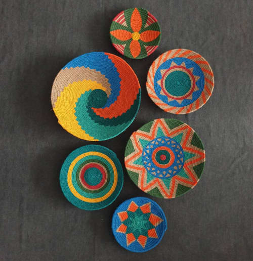 Set of 6 Orange Wall Plates Decor | Decorative Plate in Decorative Objects by Sarmal Design. Item made of bamboo with cotton works with boho & contemporary style