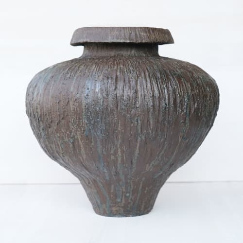 Large Rain Texture Tsubo Vase | Vases & Vessels by Ocean Ridge Kiln. Item made of ceramic compatible with contemporary and country & farmhouse style