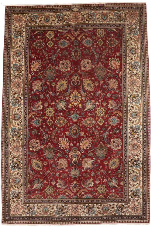 Semi Antique Red Traditional 10X15 Tabriz Persian Rug | Area Rug in Rugs by Magic Rugs. Item made of cotton