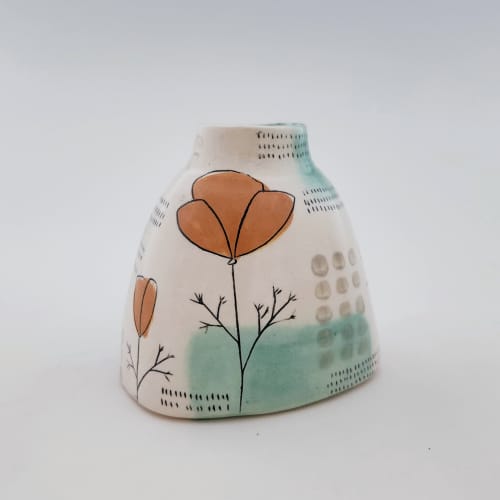 california poppy vase | Vases & Vessels by Whitney Smith. Item composed of ceramic in boho or mid century modern style