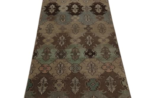 Vintage Distressed Runner Rug, Earthy Tones Geometric Floral | Area Rug in Rugs by Rug and Kilim