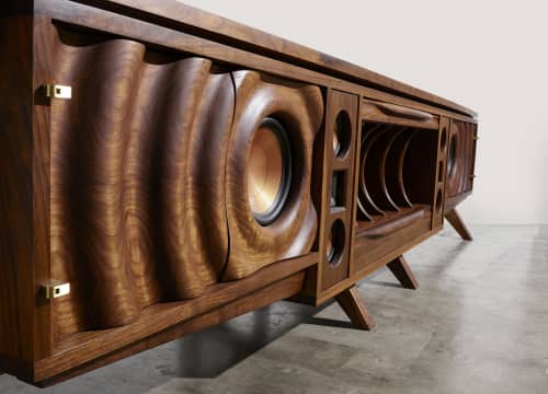 Walnut Speaker Console | Media Console in Storage by Michael Maximo | Michael Maximo Furniture & Design Studio in Austin. Item composed of walnut