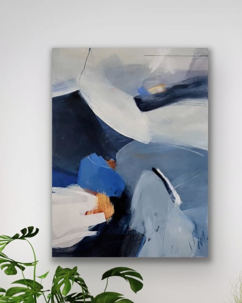 Be Your Own Light - Blue Abstract Painting (30X40 inches) | Mixed Media by Arohika Verma. Item made of wood with canvas works with mid century modern & contemporary style