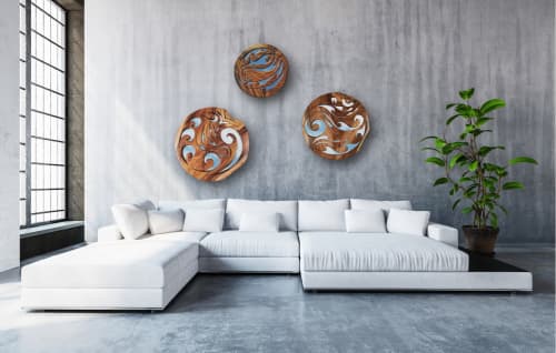Wave Mandala Installation | Wall Sculpture in Wall Hangings by Nadia Fairlamb Art. Item made of wood & glass
