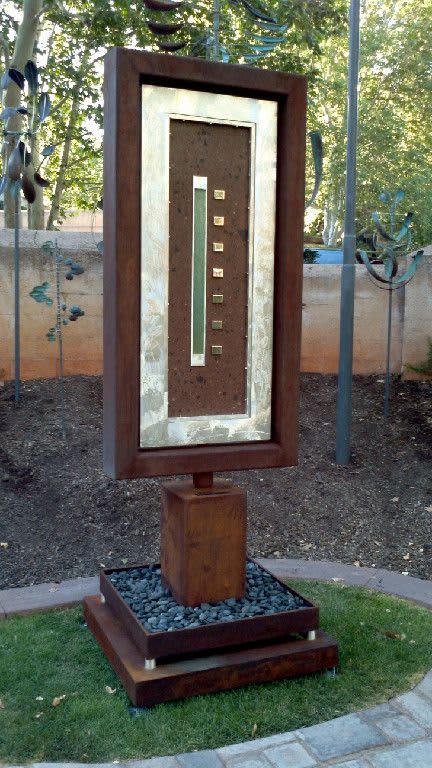 "Amity" | Sculptures by Brian Schader | K Newby Gallery & Sculpture Garden in Tubac. Item made of steel with stone