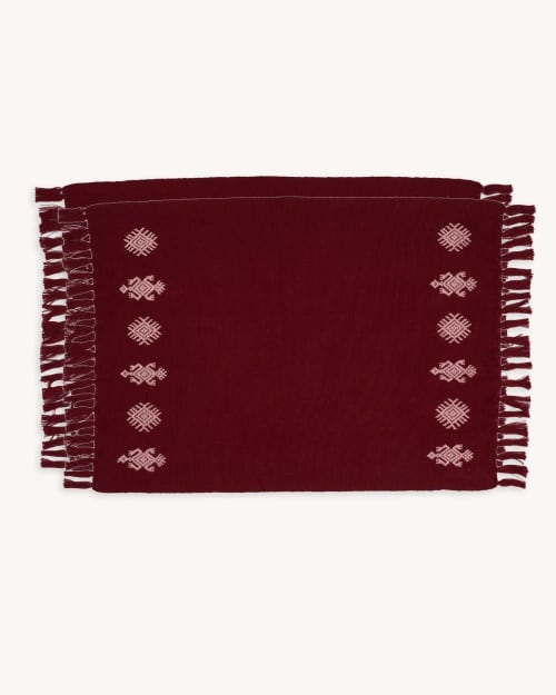Tikal Handwoven Placemats (Set of 2) (BURGUNDY) | Tableware by Routes Interiors. Item composed of cotton compatible with boho and eclectic & maximalism style