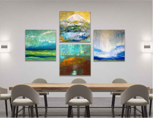 Set of 4 Modern Landscapes | Mixed Media by Debby Neal Arts. Item composed of synthetic