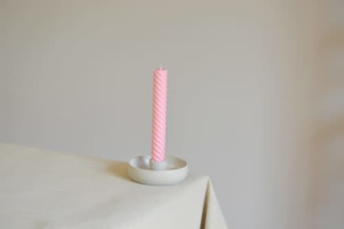 Candle Dish – White On Speckled – Made To Order | Candle Holder in Decorative Objects by Elizabeth Bell Ceramics. Item composed of stoneware