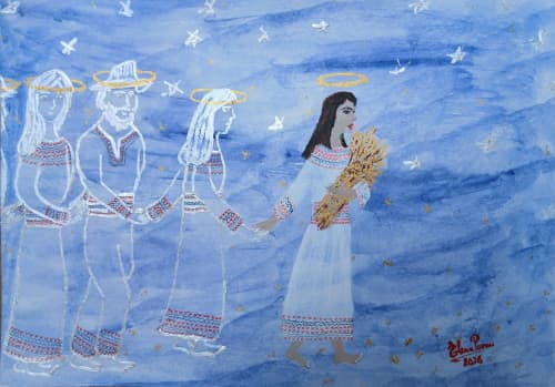 Mientras aire y agua somos | Oil And Acrylic Painting in Paintings by Elena Parau. Item made of paper works with boho & country & farmhouse style