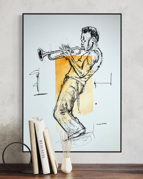 Miles. Jazzy Wall Art | Mixed Media by Sean Cottman Art