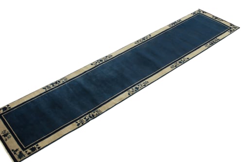Vintage Chinese Deco style runner, Deep Blue Floral Pattern | Area Rug in Rugs by Rug and Kilim