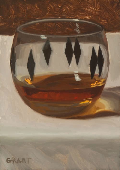 Whiskey in vintage rocks glass | Oil And Acrylic Painting in Paintings by Danny Grant Fine Art. Item made of glass with synthetic