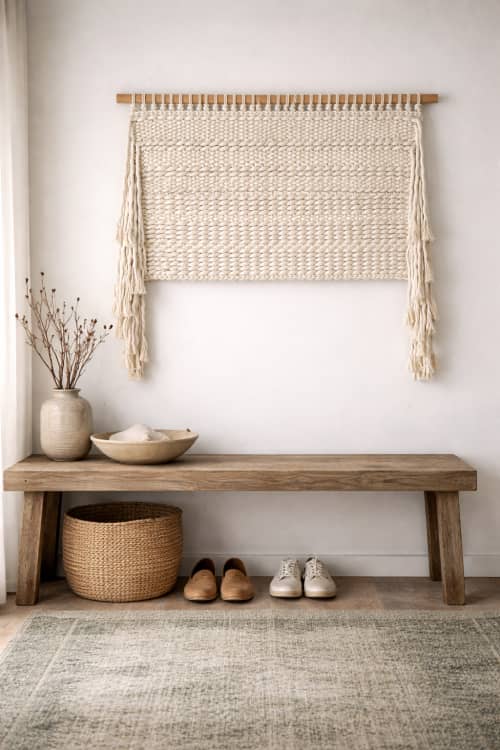 While The World Kept Moving | Tapestry in Wall Hangings by Ana Salazar Atelier. Item made of oak wood with cotton works with boho & country & farmhouse style