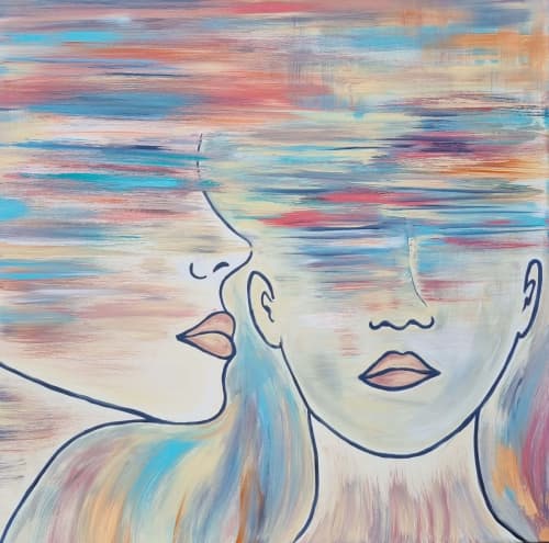 "Listening" | Oil And Acrylic Painting in Paintings by Shirly Maimom Art. Item composed of canvas and synthetic