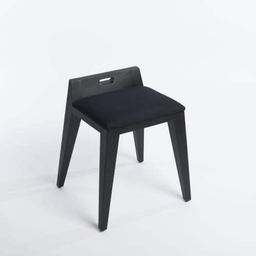 om16.2  black ash Stool | Chairs by olivier moravik | Centre Bonlieu in Annecy. Item made of wood with fabric works with minimalism & contemporary style