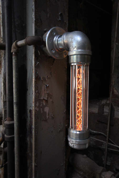 Modern Industrial Wall Sconce - Pandemic Design Studio | Sconces by Pandemic Design Studio | Philadelphia in Philadelphia. Item composed of metal and glass