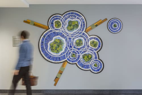 Ripples & Connections | Glasswork in Wall Treatments by Stacia Goodman Mosaics | St. Cloud State University in St. Cloud. Item composed of stone & glass