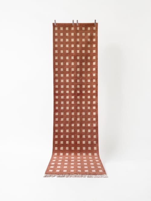 Handwoven Woolen Terracotta & White Runner Rug | Rugs by Evergreen Carpets. Item made of wool compatible with boho and minimalism style