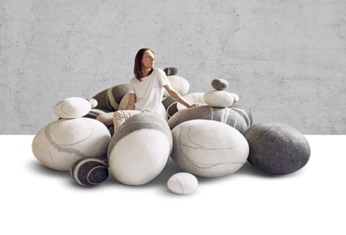 Set of felted wool stones "NOW" | Benches & Ottomans by KATSU. Item made of cotton