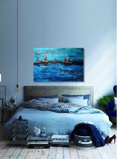 Sailing through a blue world | Oil And Acrylic Painting in Paintings by Elena Parau