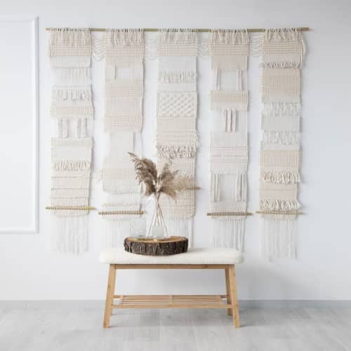 Woven Wall Hanging - Natural Wall Tapestry - Wall Decor | Wall Hangings by Lale Studio & Shop. Item made of bamboo with cotton works with contemporary & japandi style