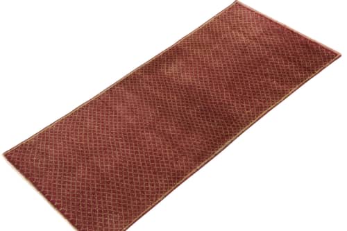 1960s Vintage distressed rug in Red & Beige-Green Geometric | Area Rug in Rugs by Rug and Kilim
