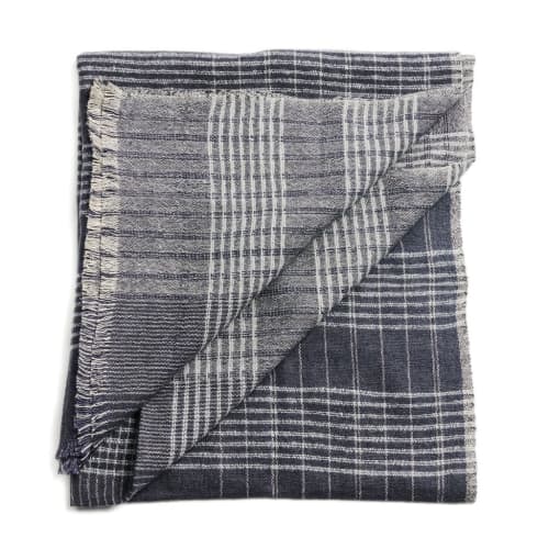 Alloy Dark Blue Gray Stripes Merino Handloom Throw | Linens & Bedding by Studio Variously. Item composed of linen