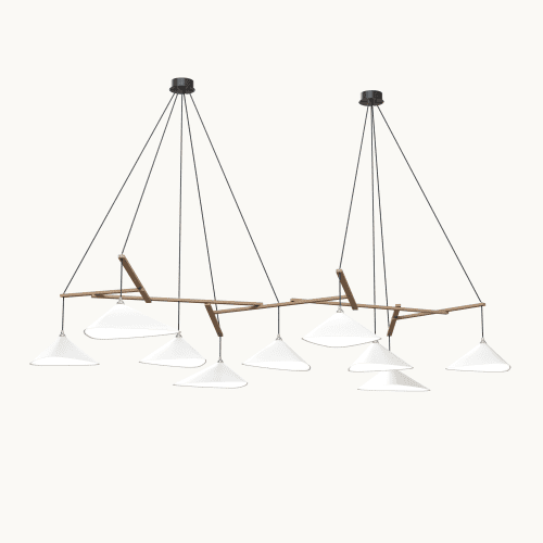 Emily Group of Nine Pendant Light – Semi-Matte Custom | Chandeliers by MOSS Objects. Item composed of oak wood and steel in contemporary or modern style