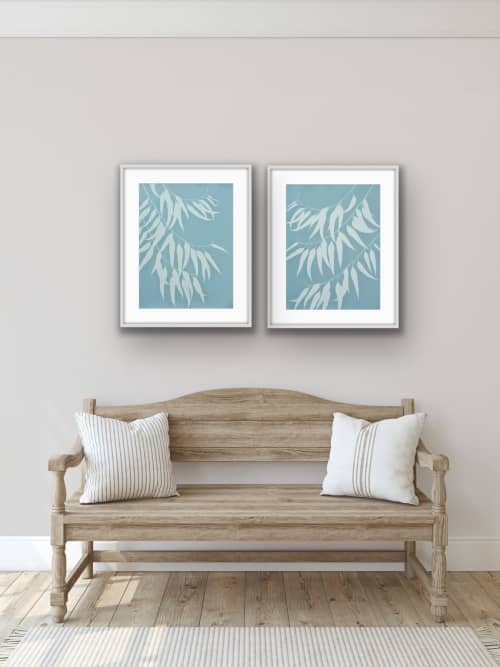 Silver Eucalyptus Diptych: two 24 x 18" gray cyanotypes | Photography by Christine So. Item made of paper compatible with boho and contemporary style