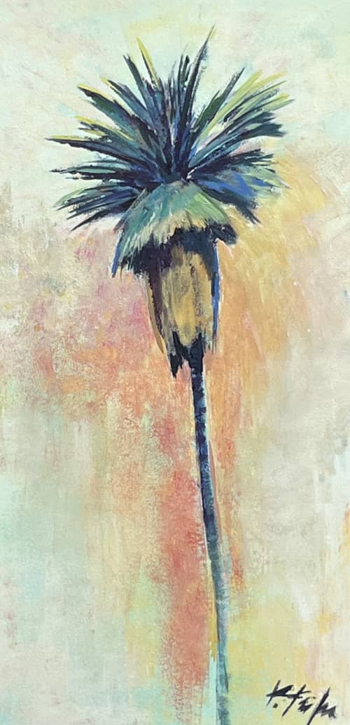 Palms in the late Afternoon I_12x24 | Oil And Acrylic Painting in Paintings by Kathleen Keifer. Item composed of canvas and synthetic