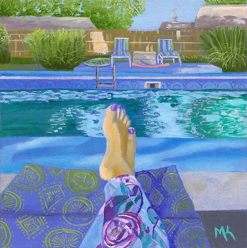 Self Portrait by the Pool - Giclee Print | Prints in Paintings by Michelle Keib Art. Item made of paper