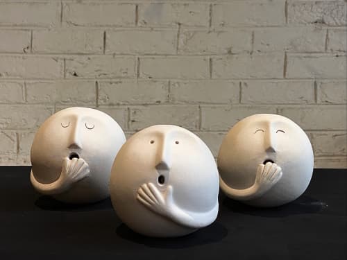 Yawn, Oh! & Oops! (all together) | Sculptures by Aman Khanna (Claymen)ˇ | Claymen Gallery Store in New Delhi. Item composed of stoneware